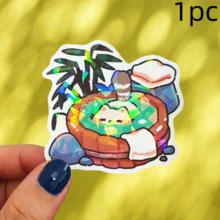1pc/3pcs Hot Spring Cat Healing Stickers, Japanese Style Cartoon Stickers, Cute Cat Bathing In Hot Spring Pattern, Waterproof, Wear-Resistant, Scratch-Resistant, No Residue, Suitable For Laptop, Water Bottle, Skateboard, Luggage DIY Decoration, Healing And Relaxing Style, Popular Cute Healing Style Stickers - Vinyl - View 12