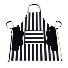 1pc Black & White Striped Erasable Apron With Pockets, Waterproof & Oil-Proof, For Home Kitchen, Baking, Catering - Black - View 8