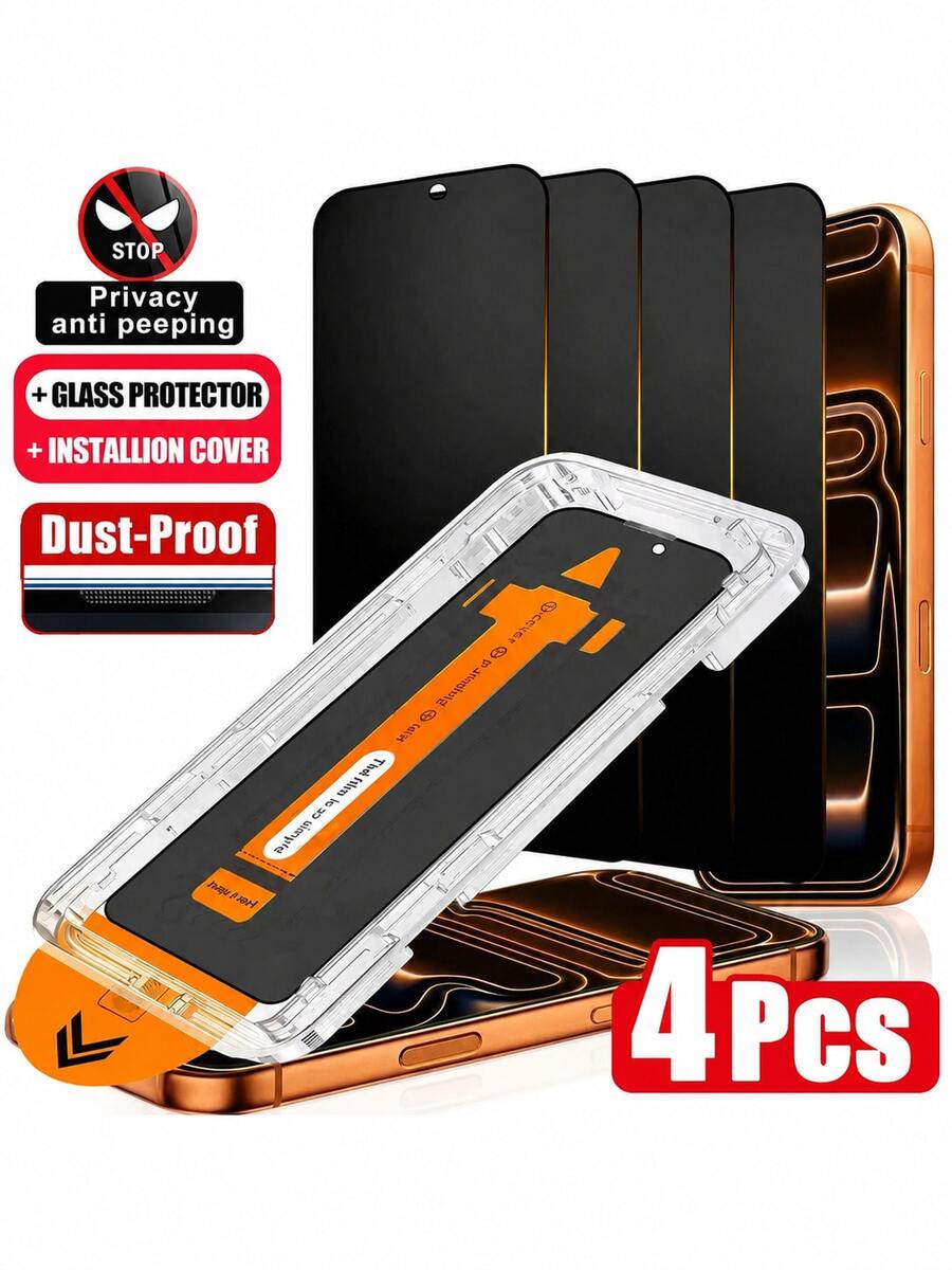 CASECOPS 4Packs Privacy Tempered Glass Screen Protector, With Automatic Mounting Tools And Automatic Alignment Tools, Compatible With IPhone 18 Pro Max/18 Pro/17 Pro Max/17 Pro/17 Air/17/16 Pro Max/16 Pro/16e/16/15 Pro Max/15 Pro/15/14/13/13 Pro/12/11 Models, Full Coverage, Anti-Scratch, Anti-Fingerprint, No Bubbles, Easy To Install, Suitable For Phone Case - 4Pcs - View 1