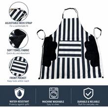 1pc Black & White Striped Erasable Apron With Pockets, Waterproof & Oil-Proof, For Home Kitchen, Baking, Catering - Black - View 2