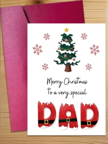 1pc Christmas Card With Envelope - "To A Special Father: Merry Christmas" Holiday Christmas Tree And Santa Claus Greeting, Father's Day Gift, Blank Inside - A - View 1