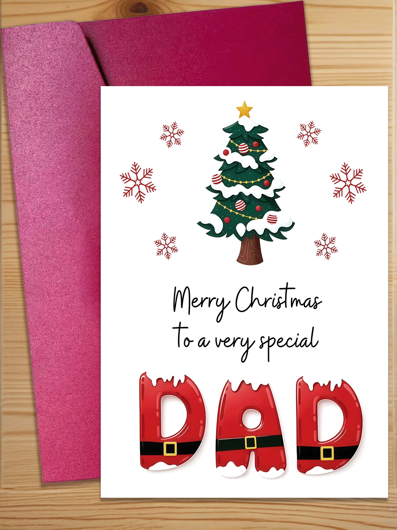 1pc Christmas Card With Envelope - "To A Special Father: Merry Christmas" Holiday Christmas Tree And Santa Claus Greeting, Father's Day Gift, Blank Inside - A - View 1