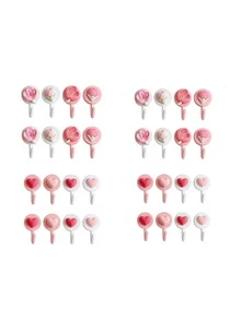 4/8/16/24/32pcs Heart & Cherry Blossom Pattern No-Drill Hooks, Multi-Functional Towel And Hair Accessory Hooks, Suitable For Bathroom, Shower - Multicolor - View 13