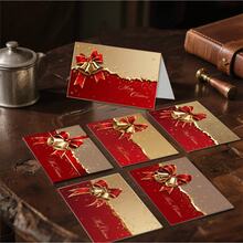 6 SET/ 12 SET Christmas Red Bow & Gold Bell Greeting Cards | Includes Envelopes, Blessing Cards | Perfect For Birthdays, Celebrations And Thank You Notes, Holiday Greetings And Messages, Ideal Gift STN8 - Sets - View 4