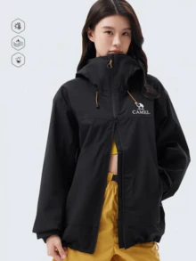 CAMEL CROWN Women's Lightweight Waterproof Rain Jacket Windproof Hooded Hiking Shell Jacket Breathable Raincoat With Zip Pockets For Hiking Camping Travel - Phantom Black - View 3