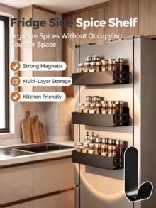 No‑Drill Storage Shelf, Multi‑Tier Fridge Side Spice Organizer, Wall‑Mount Condiment Holder For Kitchen Refrigerator & Microwave - Multicolor - View 3
