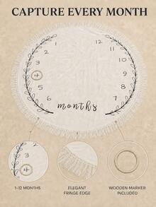 Newborn Photography Props Baby Monthly Milestone Round Blanket With Tassel Edge 1-12 Months Growth Record Photo Backdrop Unisex - White - View 6