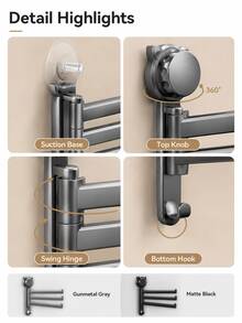 Modern Minimalist Round Suction Cup Base 3-Arm Rotating Rack, Flexible Rotating Wall-Mounted Design, Drill-Free Installation, Space-Saving Dishcloth Towel Rack And Hook Storage, Suitable For Kitchen, Bathroom, Laundry Room, Sink Area, Home, Apartment And RV - Multicolor - View 9