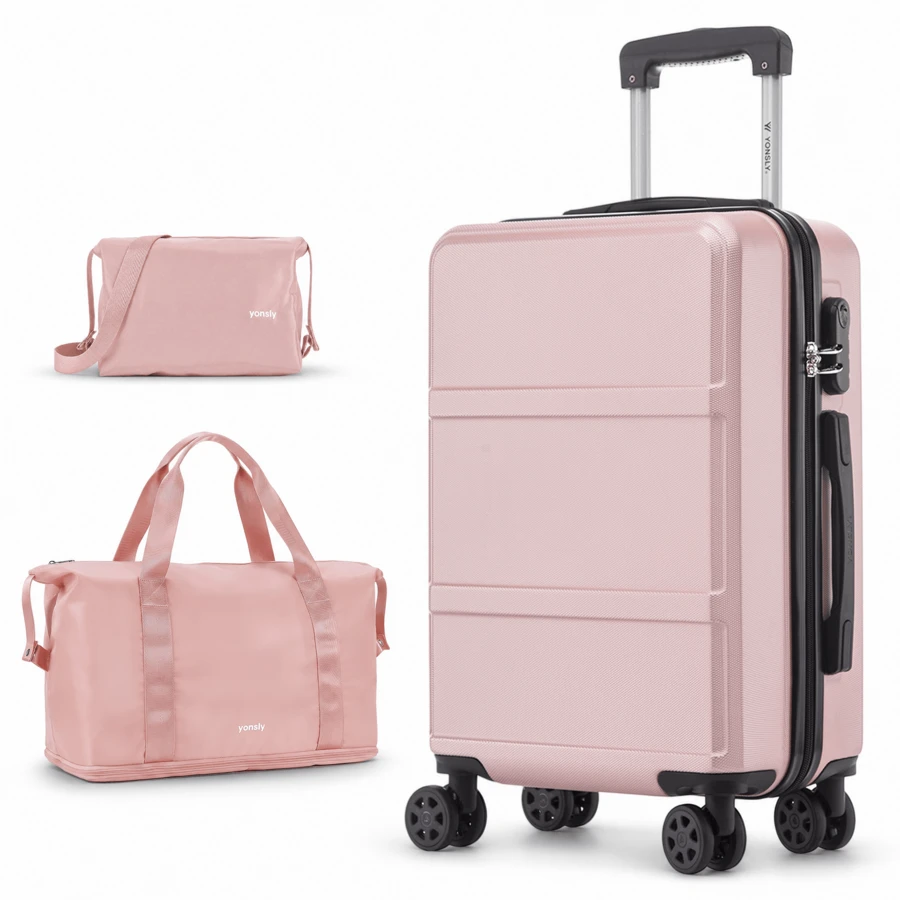YONSLY 3‑Piece Suitcase Set 20 Inch Expandable Nylon Travel Bag And Toiletry Bag Suitcase With Combination Lock 4 360° Spinner Wheels Mesh Pocket