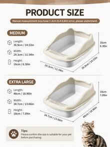 Kotak Pasir Kucing Semi-Terbuka dengan Sisi Tinggi, Toilet Kucing Anti-Curah Ukuran Besar, Perlengkapan Pasir Kucing Tebal dan Mudah Dibersihkan - Putih Krem (Sedang) + Spatula - View 2