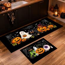 1pc, Cartoon Ghost Black Cat Pumpkin Pattern Printed Diatomaceous Earth Kitchen Mat, Halloween, Can Be Used As Halloween Gift, Halloween Decoration, Absorbent Kitchen Floor Mat, Kitchen Rug, Long Strip Foot Mat, Sink Front Mat, Suitable For Kitchen, Bathroom, Entryway, Hallway, Laundry Room And Home Decor - Multicolor - View 2