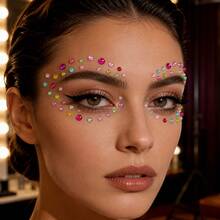 2/4 Sheets Love Square Flower Face Sticker, Stage Makeup Decal, Self-Adhesive Glue-Free Eye Makeup Rhinestone Decoration, Suitable For Holidays, Parties And Events, Nail Art Decoration, Concert Look, Create Clear Atmosphere Makeup Look - Multicolor - View 2