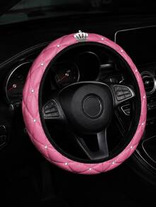 1pc Sparkling Rhinestone PU Leather Steering Wheel Cover, Soft & Comfortable, No Inner Ring - Multicolor - View 2