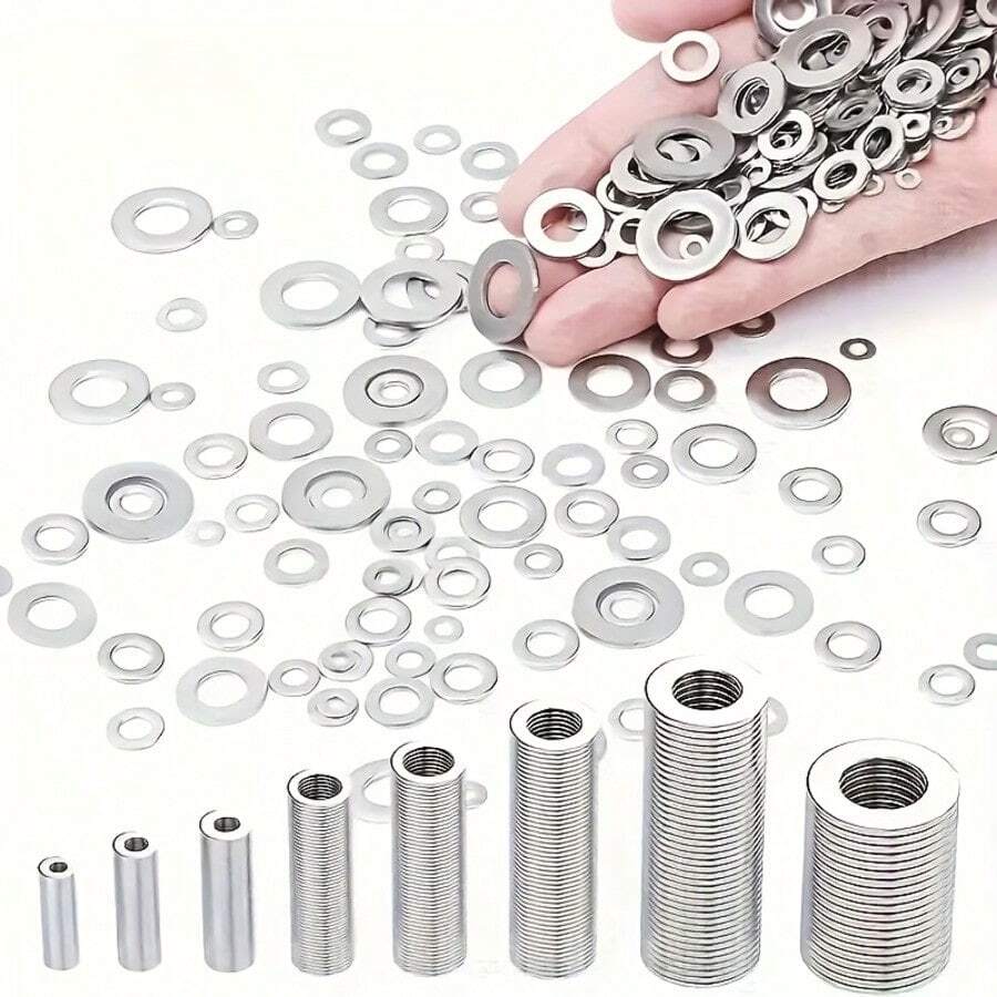 100/600pcs Metal Flat Washer Assortment Set With Storage Box, M2-M12 Multiple Sizes, For Bolt And Screw Fastening, Industrial Equipment Maintenance And Daily Home Maintenance