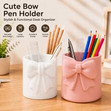 Multifunctional Round Bowknot Storage Bucket, Cute Desktop Organizer, Suitable For Stationery, Cosmetics, Pens And School Supplies, Portable Pen Holder Container, Perfect Gift For Students' Birthday And Back To School - Pen Holder - View 1