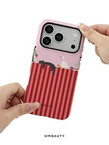 UMBAUTY 1pc Fashionable Phone Case, Red Striped Cat & Bowtie White Goose Pattern Design, Compatible With Phone 17 Pro Max, 16 Pro Max, 15 Pro Max, 14 Pro Max, 11/12/13/14/15/16/18 Pro/Pro Max/Plus. This High-End, Stylish And Fun Phone Case Is Suitable For Men And Women, Making It An Ideal Gift For Girlfriend On Easter, Spring, Wedding Season And Birthday - Multicolor - View 6