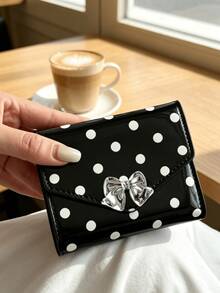 Polka Dot Bow Decor Short Wallet, Envelope Style Card Holder Purse, Multi‑Slot Coin Pouch, Cute PU Leather Mini Wallet For Women Girls, Daily Use Small Purse For Cards Cash Coins - Multicolor - View 6