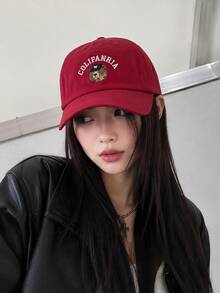 1pc Bear Embroidered Baseball Cap, Vintage Washed Adjustable Unisex Summer Sun Hat, Casual Street Style For Men And Women, Suitable For Travel And Outdoor - A - View 4