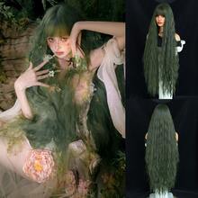 7JHH WIGS Halloween Extra Long Grey Cosplay Wig For Women 44 Inch Wavy Wig With Bangs, Fluffy Synthetic Heat-Resistant Costume Wig For Cosplay Wear,Party Carnival Festivals Use( Pink, Green, Red ) - Multicolor - View 14