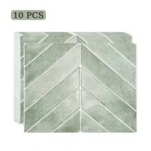 Self-Adhesive Wall Tiles - 5/10/30 Pieces, 11.4" X 9" Each - 3D Textured Self-Adhesive Tiles Backsplash, Suitable For Kitchen, Bathroom, Waterproof, Oil-Resistant, Customizable, Kitchen Decor - Green - View 9