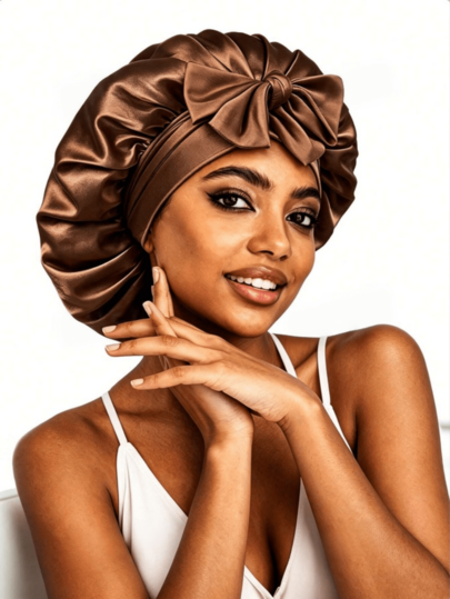 Elegant Satin Silk Bonnet With Bow Strap, Soft Lightweight Hair Wrap For Curly, Braids, Dreadlocks And Long Hair Care