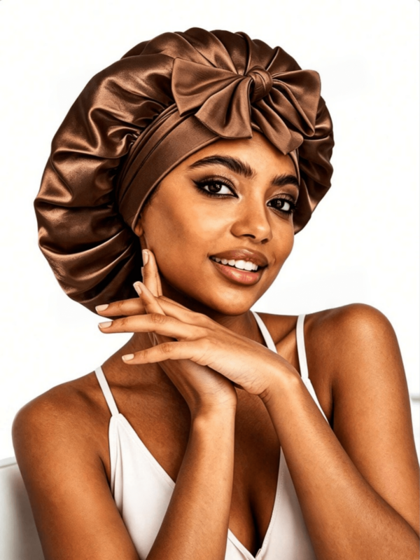 Elegant Satin Silk Bonnet With Bow Strap, Soft Lightweight Hair Wrap For Curly, Braids, Dreadlocks And Long Hair Care