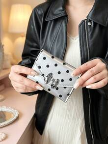 Polka Dot Bow Decor Short Wallet, Envelope Style Card Holder Purse, Multi‑Slot Coin Pouch, Cute PU Leather Mini Wallet For Women Girls, Daily Use Small Purse For Cards Cash Coins - Multicolor - View 5