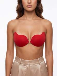 2/1 Pair Red Sticky Bra For Women, Strapless Push Up Adhesive Bra, Backless Invisible Lingerie For Wedding Dresses, Party & Evening Wear - Red - View 2