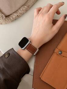 1pc Brown PU Leather Band, Compatible With Apple Watch Series 1-11, SE, Ultra 1-3, 38/40/41/42/44/45/46/49mm, Adjustable Buckle, Classic Business Unisex Smartwatch Replacement Strap, Suitable For Commuting And Daily Wear - Brown - View 5