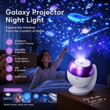 Proyector de Luz Nocturna de Noche Estrellada de la Galaxia, Nuevo 2 en 1 Portátil 2026, Incluye 24 Diapositivas de Proyección, Luz Nocturna LED con Control de Brillo Ajustable 360° - Multicolor - Ver 1
