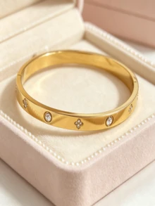 Pulsera de mujer de acero inoxidable chapada en oro de 18k con cristales, pulsera de mujer elegante y de moda, regalo ideal para la novia en vacaciones, adecuada para el uso diario, reuniones y fiestas - Dorado - Ver 5