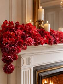 40pcs Red Burgundy Mixed Artificial Flower Heads, Stemless Fake Roses Peonies Lilies & Daisy Flowers For DIY Wedding Bouquets, Wreaths, Garlands, Table Centerpieces, Gift Box, Cake, Mirror, Candle Ring, Party Backdrop And Home Decor Floral Crafts - Red Series - View 4