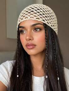 1pc Sequin Hollow Crochet Skull Cap, Breathable Knit Head Wrap, Bohemian Hair Cover For Women Holiday Beach Party Daily Wear - Large Diamond-shaped Sequins - View 12