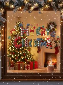 1 Set Christmas Window Stickers, Merry Christmas Letter Window Decals, Featuring Santa Claus, Snowman, Reindeer, Christmas Tree And Snowflake Patterns, Holiday Home Party Glass Door Decoration Stickers, Winter Decor - Letter Design - View 4