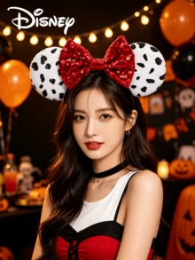 Disney 1pc 101 Dalmatians & Mouse Ears Headband, Sequined Red Bow Costume Hair Accessory For Theme Park & Cosplay - Multicolor - View 4