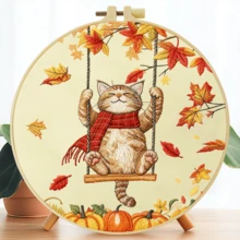 1 buah, ukuran 20*20cm/7.9*7.9in, Kit Bordir Kucing dan Bunga Matahari, Set Bordir Buatan Tangan DIY untuk Pemula Dewasa, Hadiah Rumah, Hadiah Menjahit untuk Wanita, Termasuk Panduan Pengguna, Kain Pola Cetak, Bingkai Bordir, Jarum dan Benang. - Kucing Bunga Matahari - View 15