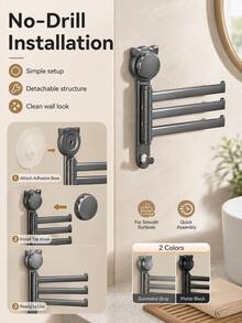 Modern Minimalist Round Suction Cup Base 3-Arm Rotating Rack, Flexible Rotating Wall-Mounted Design, Drill-Free Installation, Space-Saving Dishcloth Towel Rack And Hook Storage, Suitable For Kitchen, Bathroom, Laundry Room, Sink Area, Home, Apartment And RV - Multicolor - View 4