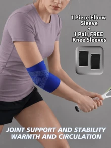 VBOSI 1pc Elbow Sleeve + 1 Pair Free Knee Sleeves, Knitted Sports Support Sleeve, Suitable For Fitness, Running, Basketball, Volleyball, Cycling And Daily Exercise, Unisex - Multicolor - View 25