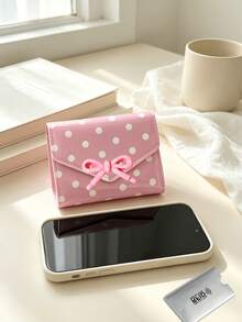 Polka Dot Bow Decor Short Wallet, Envelope Style Card Holder Purse, Multi‑Slot Coin Pouch, Cute PU Leather Mini Wallet For Women Girls, Daily Use Small Purse For Cards Cash Coins - Multicolor - View 9