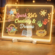 LED Message Board With 7-Color Pens, Acrylic Glowing Drawing Board, LED Light-Up Drawing Board With Stand, Suitable For Office, Home, Christmas Gift, New Year Gift, Back To School Gift - Multicolor - View 3