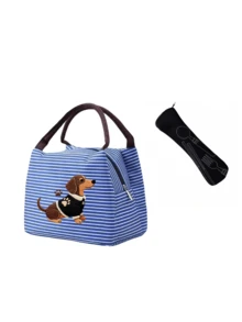 2d Sausage Dog Printed Striped Lunch Bag, Handbag, Striped Design, Multifunctional Storage Bag, Lightweight Travel Handbag, Exquisite Gift - Multicolor - View 14