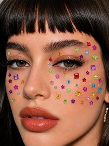 2/4 Sheets Love Square Flower Face Sticker, Stage Makeup Decal, Self-Adhesive Glue-Free Eye Makeup Rhinestone Decoration, Suitable For Holidays, Parties And Events, Nail Art Decoration, Concert Look, Create Clear Atmosphere Makeup Look - Multicolor - View 3