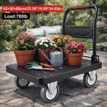 Heavy-Duty Folding Handle Garden Trolley, Four-Wheeled Outdoor Multi-Functional Flatbed Cart, Suitable For Transporting And Storing Items, Plants, Soil, And Garden Work; 1280/780/200BLS Available. - Black - View 10