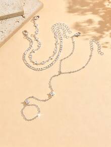 3pcs/Set Minimalist Elegant Silver Bracelet Fashion Star Rhinestone Handmade Chain Multi-Layer Stackable Women's Hand Jewelry Suitable For Daily Wear, Photo, Travel, Dating And Gathering - Multicolor - View 3
