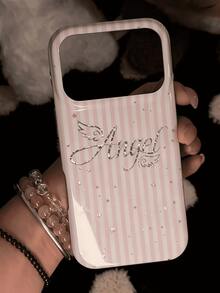 1pc Light Pink Vertical Stripe Silver Foil Angel Wings Glitter Star Full Coverage Shockproof Glossy Phone Case, Compatible With IPhone18/18Pro/18ProMax/17/17Pro/17ProMax/16/16Pro/16Plus/16ProMax/15/15Pro/15ProMax/14/14Pro/14ProMax/13/13Pro/13ProMax - Pink - View 4