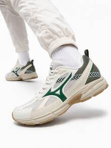 Mizuno 新款 SPEED復古厚底運動鞋，輕量透氣、吸震跑鞋，男女通用 - 米白色/綠色 - 查看 1