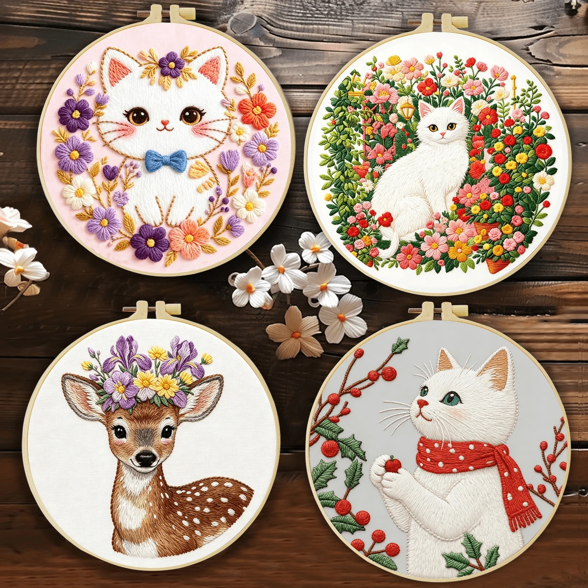 1 buah Kit Bordir Karangan Bunga 20*20cm/7.9*7.9in, Set Bordir Buatan Tangan DIY untuk Pemula Dewasa, Hadiah Rumah, Hadiah Jahit Wanita, Termasuk Panduan Pengguna, Kain Pola Cetak, Bingkai Bordir, Jarum dan Benang.