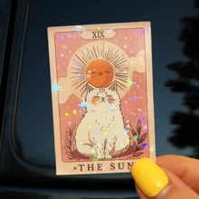 Healing THE SUN White Cat Tarot Card Stickers, Gentle & Cute Planner/Luggage Decoration Stickers, Waterproof Vinyl Stickers - Durable Matte Surface, Self-Adhesive Bumper Stickers, Suitable For Cars, Windows, Laptops, Trucks, Water Bottles - Multi-Functional Durable Design, Car Stickers - Vinyl - View 1