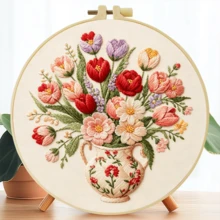 1 قطعة 20*20 سم/7.9*7.9 بوصة، طقم تطريز حياة ساكنة للزهور، مجموعة تطريز يدوية DIY للمبتدئين البالغين، هدية منزلية، هدية خياطة للنساء، تشمل دليل المستخدم، قماش مطبوع بالنمط، إطار التطريز، الإبرة والخيط. - طبيعة صامتة للزهور - مشاهدة 16