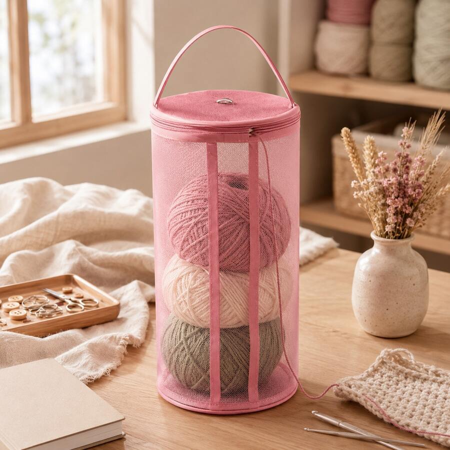 Mesh Yarn Storage Bag, DIY Crochet Knitting Tool Organizer Pouch, Portable Thread Yarn Holder Bag, Multi‑Purpose Net Storage Pouch For Clothing, Knitting Accessories Tote Bag For Home And Travel Use - Multicolor - View 1